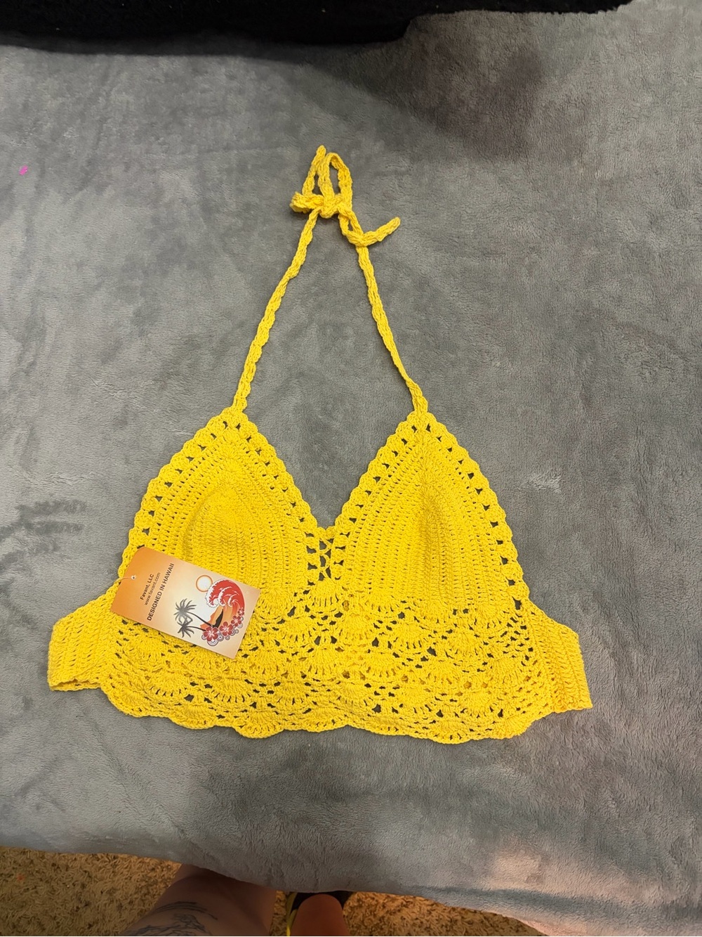 Yellow Crochet Halter Bralette Top